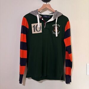 Polo Ralph Lauren Rugby Hoodie S Cotton Green Orange Striped Bleecker Cup Prep
